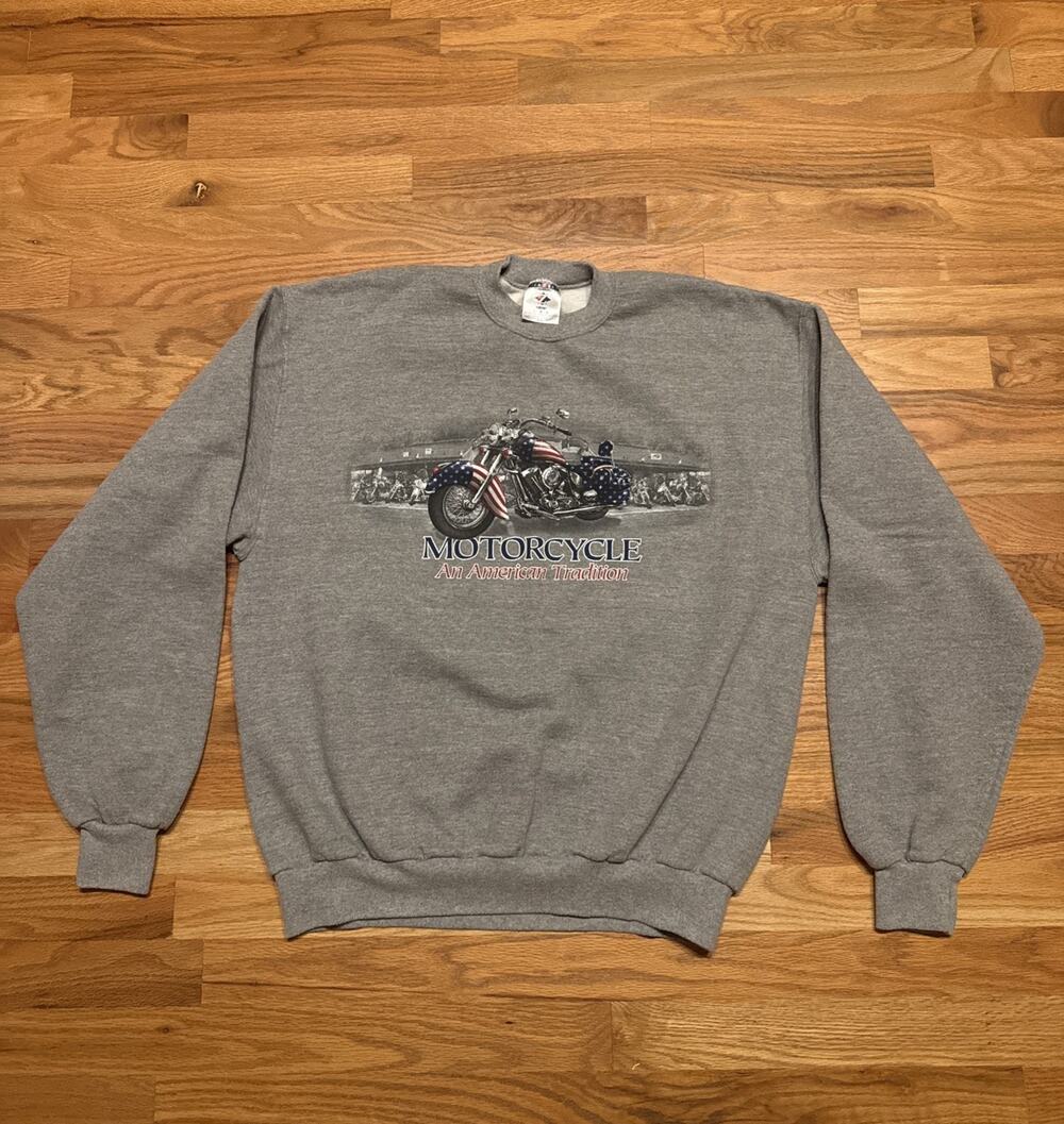 Jerzees Vintage 2000s Motorcycle American Tradition Crewneck Sz Large Patriotic